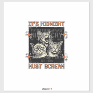 Adesivo Camiseta Vintage de Gatos Gritando à Meia-Noite En