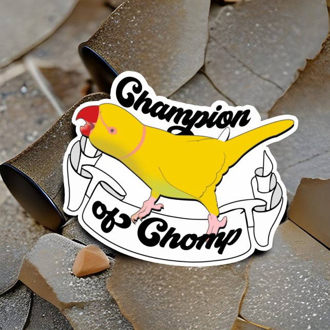 Adesivo Campeão de Chomp Amarelo do Papagaio Negro Engraça (Criador carregado)