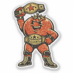 Adesivo Campeão de Luta de Tomate — Lutador Retro Vintage 