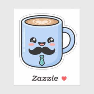 Adesivo Caneca de Café Bigode Kawaii Dia dos Pais Fofo