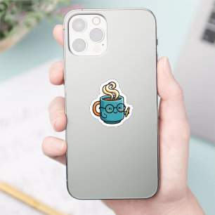 Adesivo Caneca de café Kawaii fofa vestindo óculos de leit