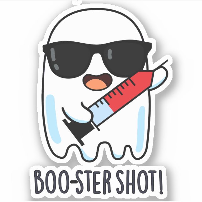 Adesivo Caneta de Vacina Fantasma Engraçado com Boo-ster (Frente)
