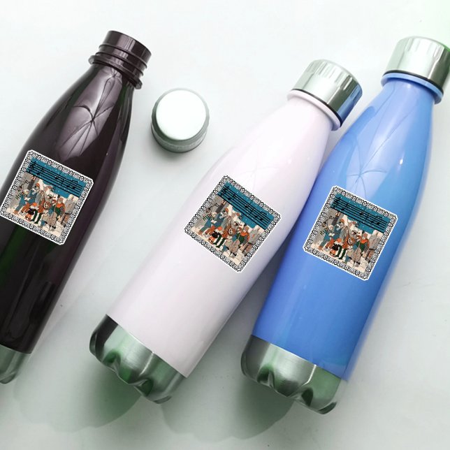 Adesivo Cantinho dos Músicos da Rua do Grupo Antigo (Group vintage Christmas Carolers on street corner vinyl sticker.)