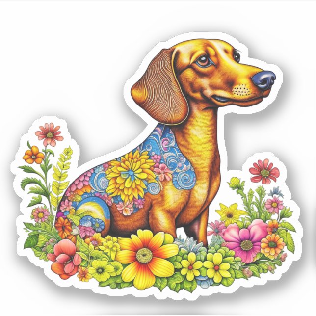 Adesivo Cão de Dachshund AI de Cartoon Bonito (Frente)