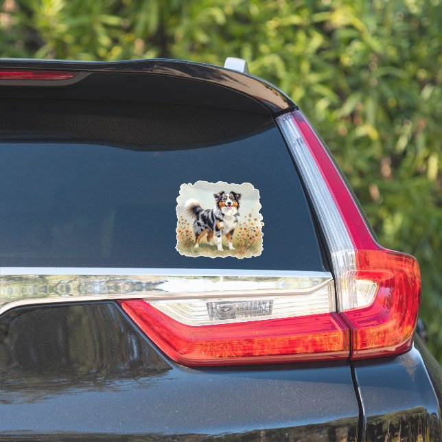 Adesivo Cão Pastor Australiano Merle Cauda Longa (Lado do carro)