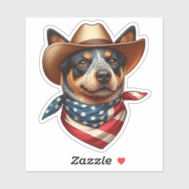 Adesivo Cão Vestindo chapéu e bandeira americana Bandana