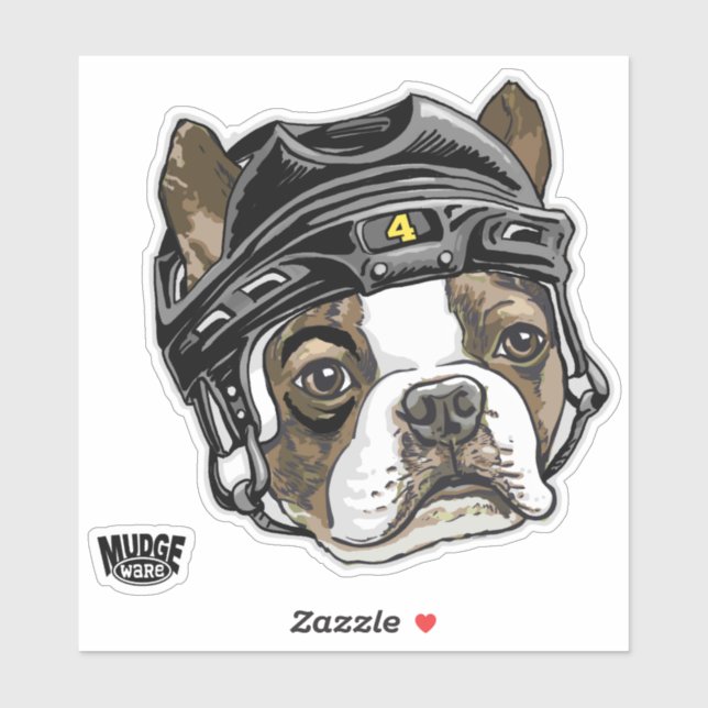 Adesivo Capacete de Hóquei em Boston Terrier 4 (Folha)