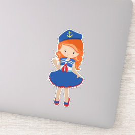 Adesivo Capitão de Barco, Capitão, Cabelo Laranja, Garota