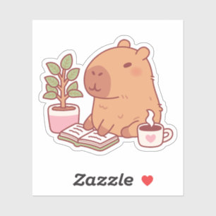 Adesivo Capivara Fofa Apreciando Uma Boa Leitura E Café