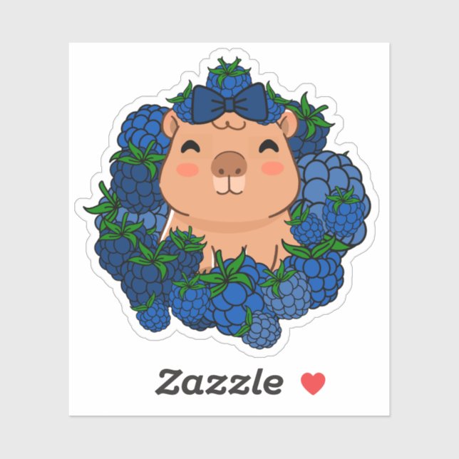 Adesivo Capivara Kawaii Fofa com Grinalda de Amora (Folha)