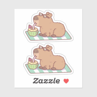 Adesivo Capivara Relaxada Bebendo Suco de Coco