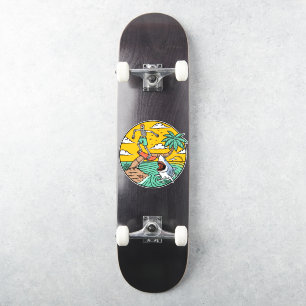 Adesivo Cara de skate Esqueleto Ilha Deserta Tubarão