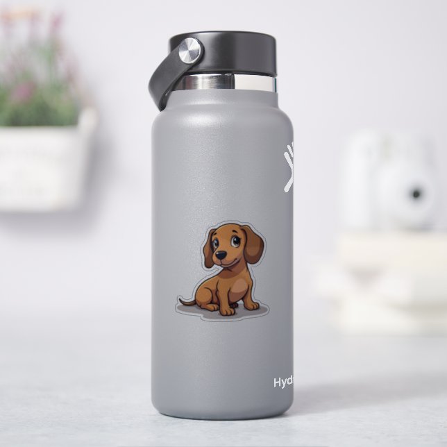 Adesivo Cardíaco, Adorável Dachshund Kawaii, Pequeno (HidroFlask)