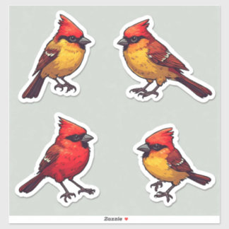 Adesivo Cardinal Vermelho e Conjunto de Pássaro Cantor par