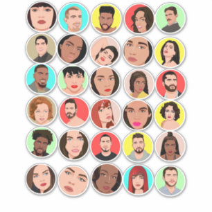 Adesivo caricaturas de povos enfrentam a coleção de raç