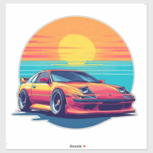 Adesivo Carro Esportivo Estilo Retro com Fundo de Pôr do S