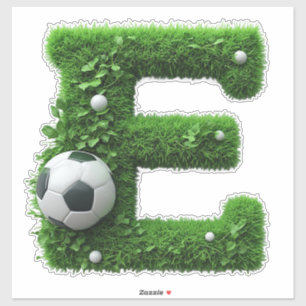 Adesivo Carta E de Topiaria de Grama Verde com Bola de Fut