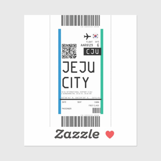 Adesivo Cartão de embarque à cidade de Jeju (CJU) (Folha)