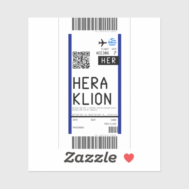 Adesivo Cartão de embarque a Heraklion (HER) (Folha)