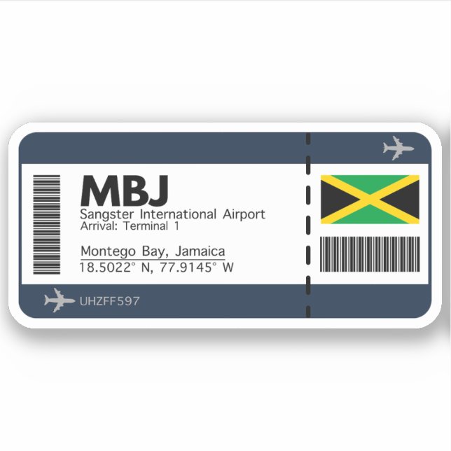 Adesivo Cartão de embarque MBJ Jamaica - Bilhete de Aeropo (Frente)