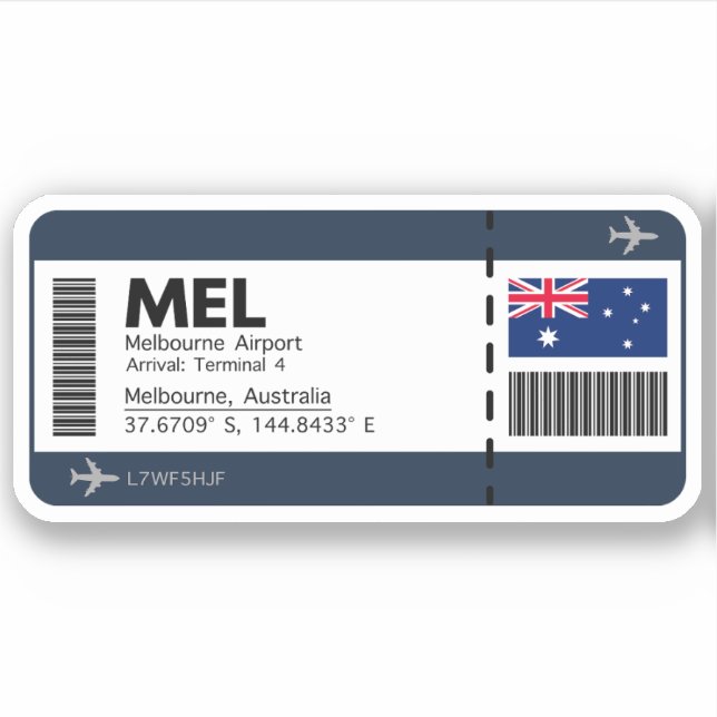 Adesivo Cartão de embarque MEL Melbourne - Bilhete de Aero (Frente)