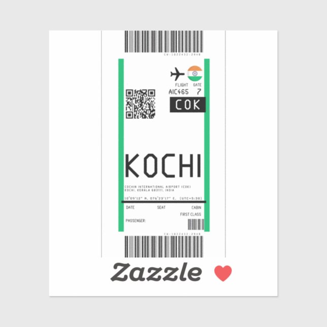 Adesivo Cartão de embarque para Kochi Kerala (COK) (Folha)