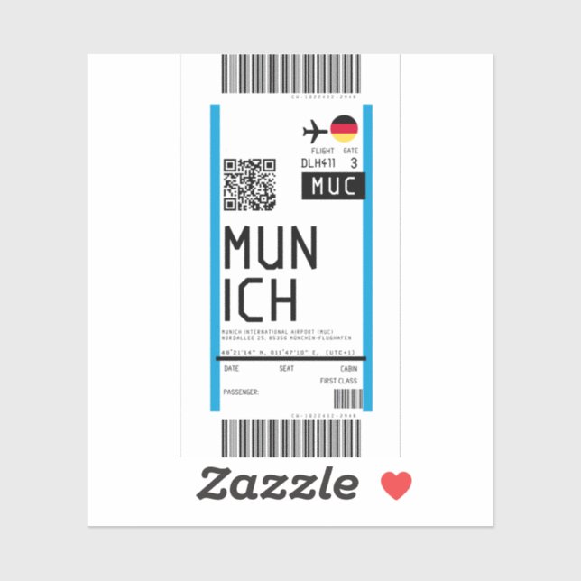 Adesivo Cartão de embarque para Munique (MUC) (Folha)