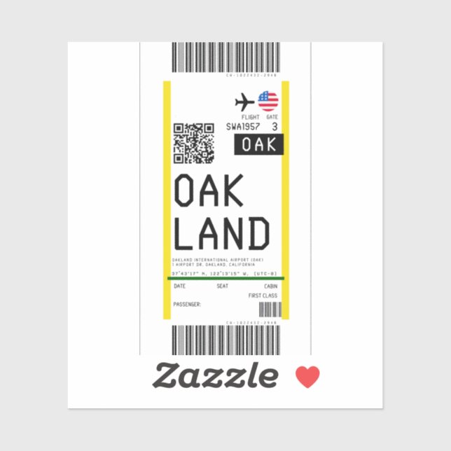 Adesivo Cartão de embarque para Oakland (OAK) (Folha)