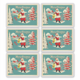Adesivo Cartão de Férias Retro Santa Wonderland