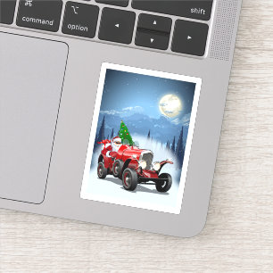 Adesivo Cartão de Natal com carro retrô e Papais noeis l