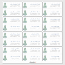 Adesivo Cartão de Natal de Árvore Azul Branco Decorado End