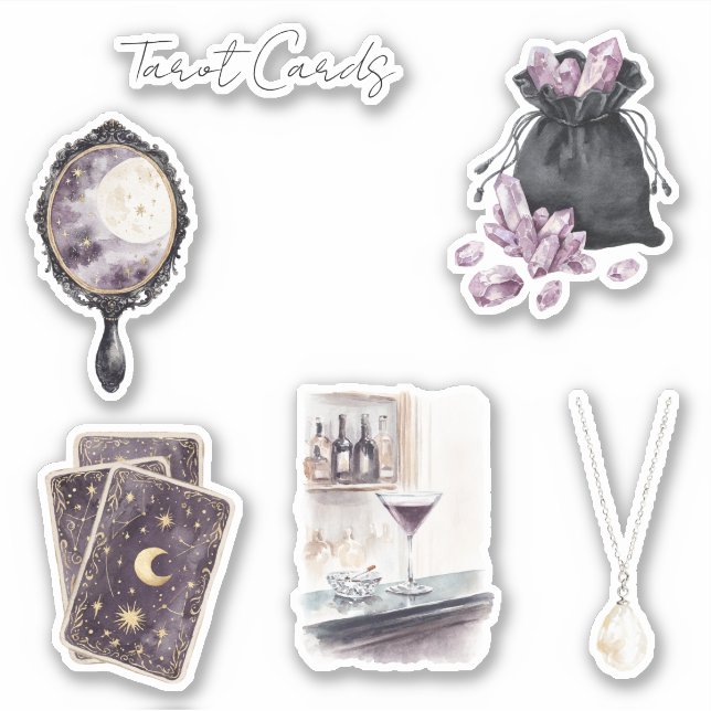 Adesivo Cartas de Tarot da Lua Roxa Estrelas (Frente)