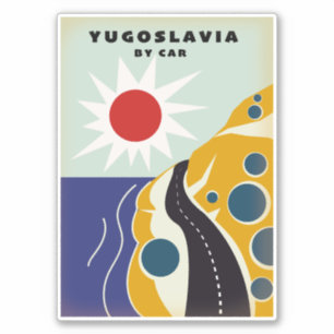 Adesivo Cartaz de viagem antigo da Iugoslávia de carro