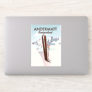 Adesivo Cartaz de viagem de esqui Andermatt Suíça impressã