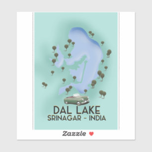 Adesivo Cartaz de viagem do Lago Dal, Srinagar, Índia Mapa