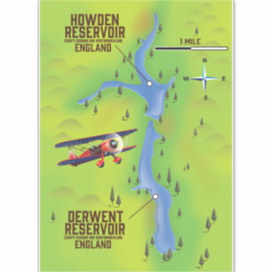 Adesivo cartaz do mapa dos reservatórios de Derwent & Howd