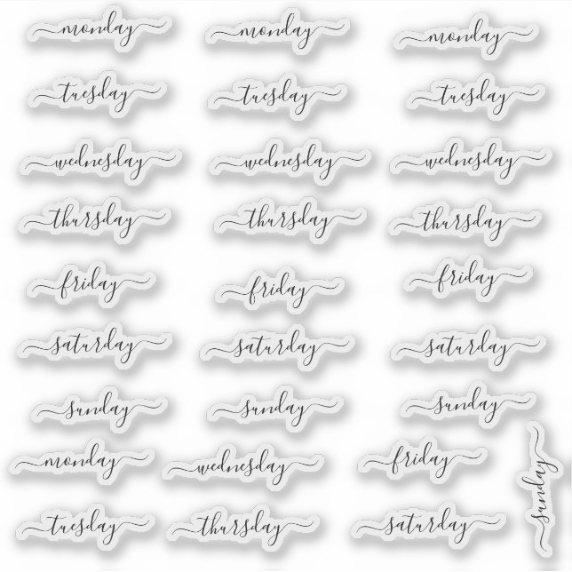 Adesivo Cartazes de dia BuJo - 4 semanas - transparentes. (Frente)