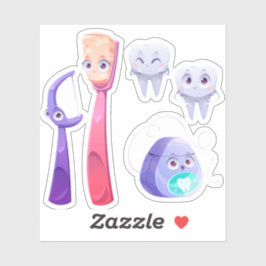 Adesivo Cartões de Caracteres de Higiene Dentista Dental