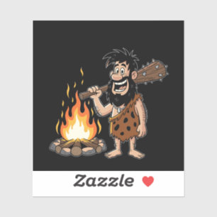 Adesivo Cartoon Caveman Engraçado por Campfire