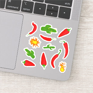 Adesivo Cartoon Chillies, Cactos e Chamas