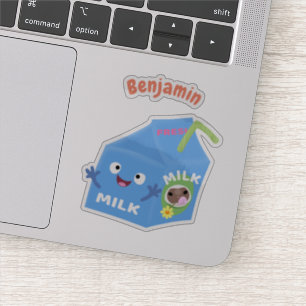 Adesivo Cartoon de cartonagem de leite feliz e bonito