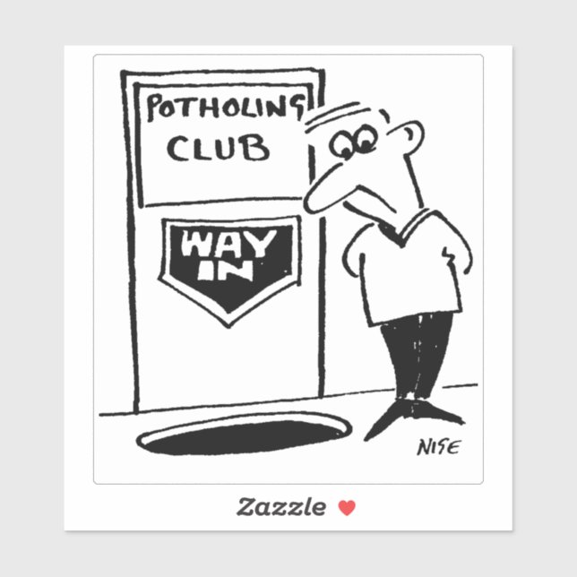 Adesivo Cartoon de entrada do Clube de Potholing. (Folha)