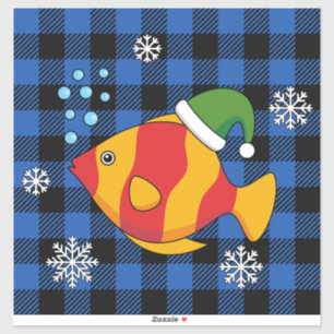 Adesivo Cartoon de Peixes Tropicais do Xmas sobre Padrão d