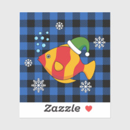 Adesivo Cartoon de Peixes Tropicais do Xmas sobre Padrão d