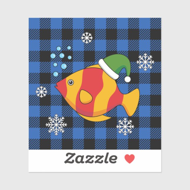 Adesivo Cartoon de Peixes Tropicais do Xmas sobre Padrão d (Folha)