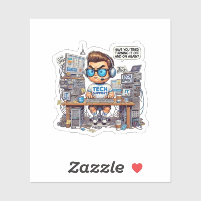 Adesivo Cartoon de suporte técnico engraçado (Folha)