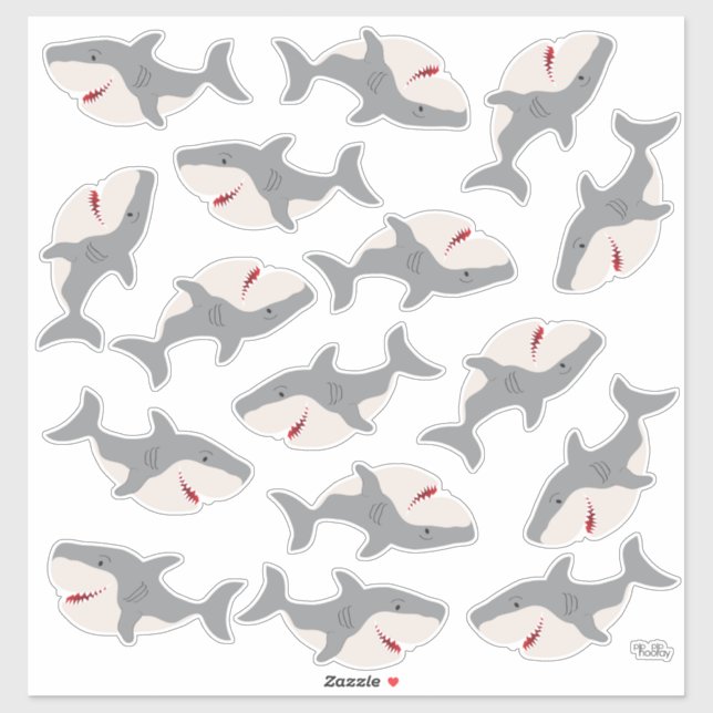 Adesivo Cartoon de Tubarão-de-Corte (Cute Shark) Cartoon C (Folha)