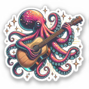 Adesivo Cartoon Engraçado Octopus Tocando Violão