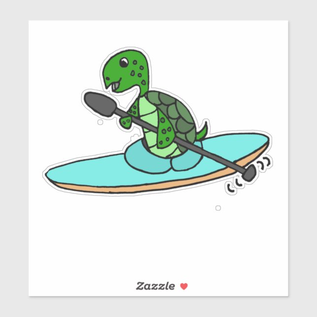 Adesivo Cartoon Engraçado Turtle Kayaking Sea (Folha)