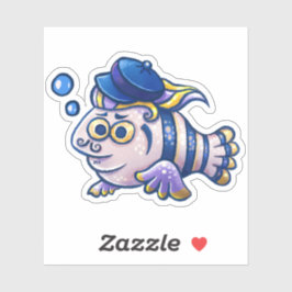 Adesivo Cartoon French Fish Vestindo Beret Sticker